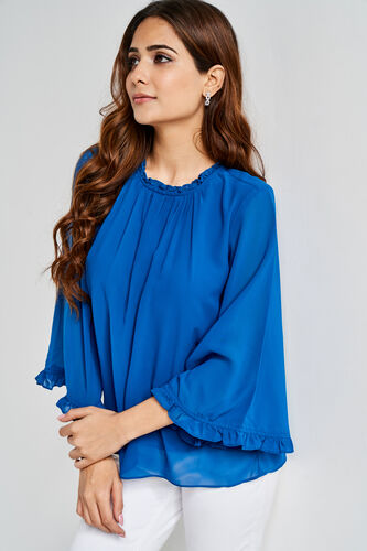 Teal Regular Length Straight Blouson Top, Teal, image 1